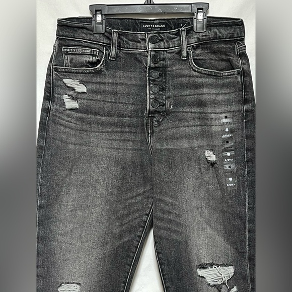 NWT Lucky Brand High Rise Drew Mom Jeans Distressed Casual Denim Cuffed Straight - Picture 8 of 16